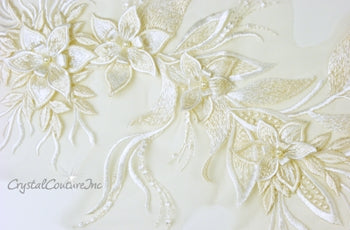 Ivory/White Floral/Vine 3D Embroidered Applique