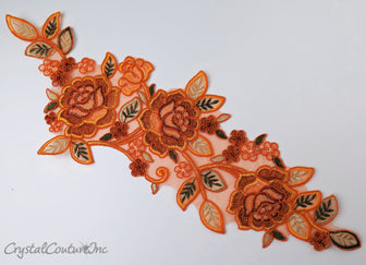Orange/Red Floral Lace Embroidered Applique