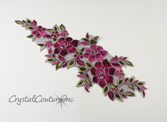 Plum/Burgundy/Silver Floral Lace Embroidered Applique