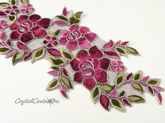 Plum/Burgundy/Silver Floral Lace Embroidered Applique