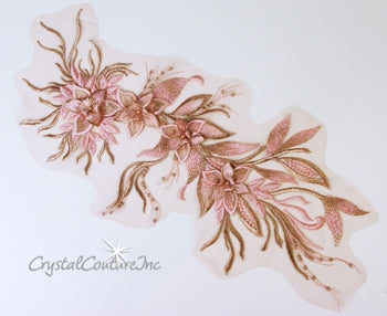 Antique Pink Floral/Vine 3D Embroidered Applique