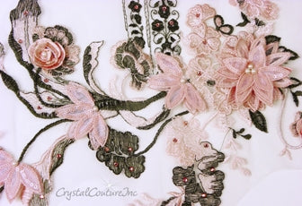 Vintage Pink/Graphite Floral Embroidered Applique