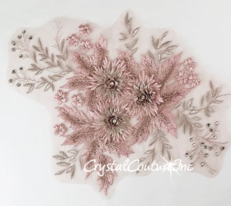 3D Vintage Pink/Rose Gold Floral Embroidered Applique