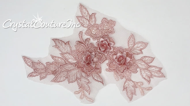 3D Pink Small Floral Embroidered Applique