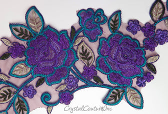Purple/Teal Blue Floral Lace Embroidered Applique
