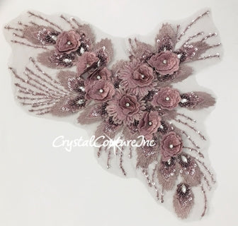 Amethyst and Silver 3D Floral Embroidered/Beaded Applique