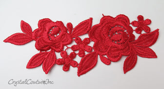 Red Floral Lace Embroidered Applique