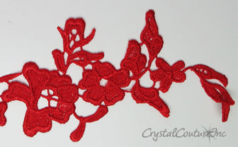 Red Floral Lace Embroidered Applique