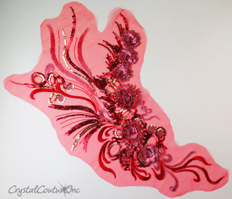 3D Red/Light Pink Embroidered Applique
