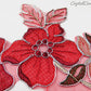 Red/Metallic Silver/Nude Floral Lace Embroidered Applique