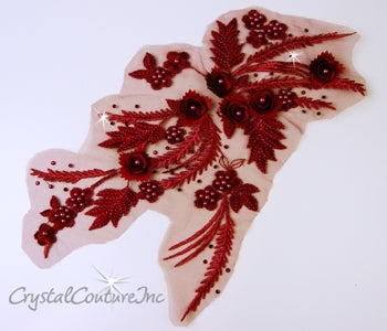 Burgundy 3D Floral Embroidered/Pearl Applique