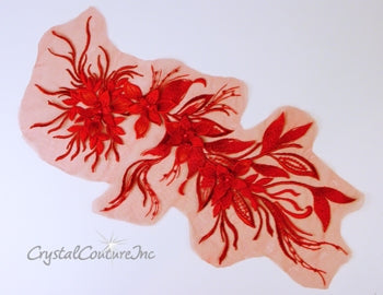 Red Floral/Vine 3D Embroidered Applique