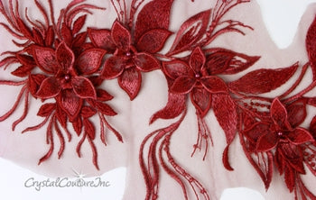 Burgundy Floral/Vine 3D Embroidered Applique