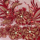 3D Wine with Metallic Lt Gold Floral Embroidered Applique with Wine Sequins