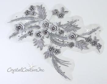 Lt Gray/Silver 3D Floral Embroidered/Pearl Applique