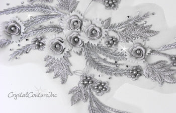 Lt Gray/Silver 3D Floral Embroidered/Pearl Applique