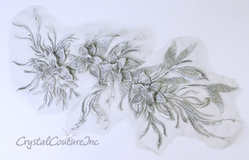 Lt Gray/Silver Floral/Vine 3D Embroidered Applique