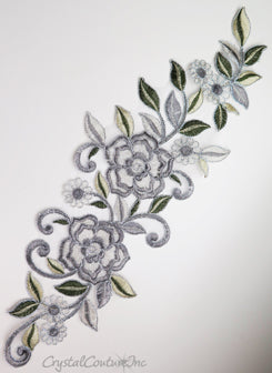 Silver/Gray Floral Lace Embroidered Applique