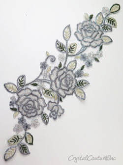 Silver/Ivory Floral Lace Embroidered Applique