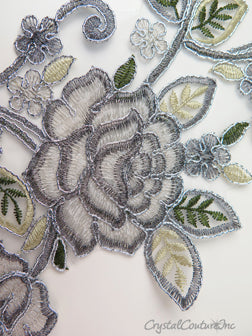 Silver/Ivory Floral Lace Embroidered Applique