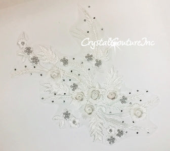 White 3D Floral Embroidered/Pearl Applique