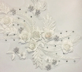 White 3D Floral Embroidered/Pearl Applique