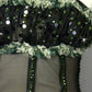 Black & Green Corseted Leotard with Ruffled Skirt - Swarovski Rhinestones