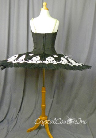 Black Platter Tutu with White Lace & Silver Sequins