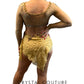 Nude, Copper & Gold Long Sleeve and Booty Shorts/Chiffon Skirt - Swarovski Rhinestones