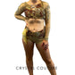 Custom Nude, Copper & Gold Long Sleeve & Booty Shorts/Chiffon Skirt - Swarovski Rhinestones