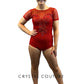 Custom Red Lycra & Open-Net Leotard -  Appliques & Swarovski Rhinestones