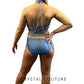 Blue Connected 2 Piece Mock-Neck Top and Trunk/Beaded Skirt - Swarovski Rhinestones
