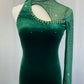 Dark Green One Sleeve Velour Leotard with Rhinestones