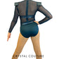 Dark Teal Long Sleeve Mesh Leotard - Rhinestones