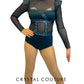 Dark Teal Long Sleeve Mesh Leotard - Rhinestones