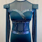 Dark Teal Long Sleeve Mesh Leotard - Rhinestones