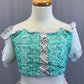 Mint, White, and Pastel Pink Two Piece with Lace and Rhinestones