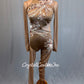 Bronze Mesh and Lycra Long Sleeve High Neck Unitard with Appliques and Rhinestones