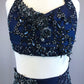 Navy Blue Two Piece Halter and Trunk with Appliques and Rhinestones