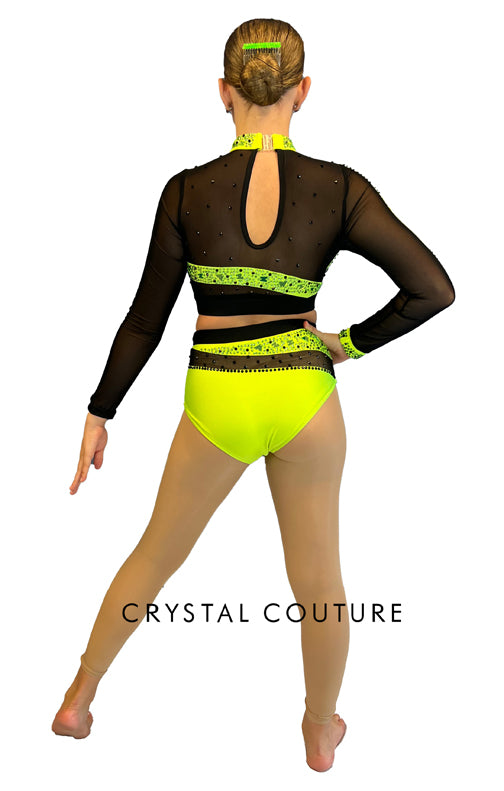 Neon Green & Black Two Piece- Rhinestones