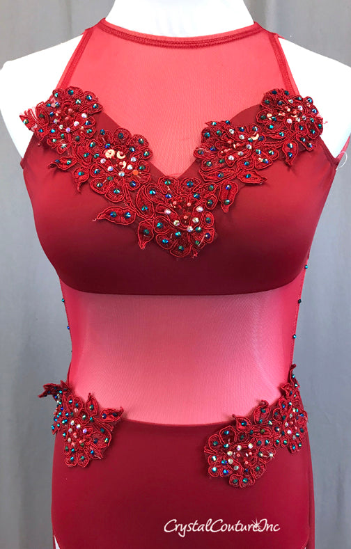 Red Open Front Mesh Leotard - Rhinestones – Crystal Couture
