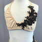 Nude Two Piece Halter with Short Layered Half Skirt and Black Appliques and Rhinestones