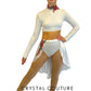 White Two Piece High Neck Long Sleeve Top with High Low Half Skirt - Appliques and Rhinestones