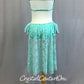 Mint Green Two Piece Halter Top with Lace High Low Skirt and Rhinestones