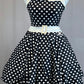 Black and White Polka Dot 50s Style Dress with Halter and Crinoline - Rhinestones