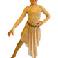 Nude Patterned Mesh Long Sleeve Leotard with High-Low Skirt and Rhinestones - Size YL