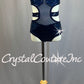 Navy Blue Sequined Leotard with Mesh Inserts and Side Cutouts