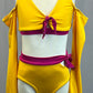 Yellow and Pink Cold Shoulder Top with Bell Sleeves and Trunks