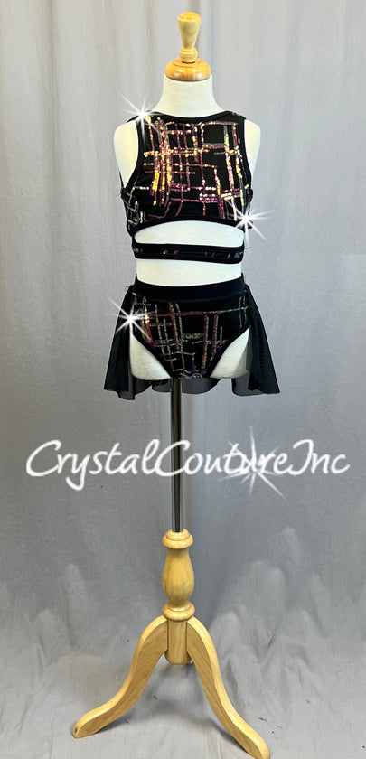 Black Wrap Front Two Piece with Mesh Half Skirt