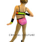Neon Multi-Color Connected Two Piece with Black Trim and Sequins
